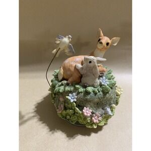 1992 FOREST FRIENDS Deer Bunny Bird San Francisco Music Box Company Working